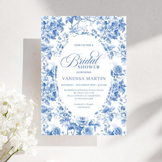 Invitation Timeless Royal Blue Toile de Jouy Bridal Shower 