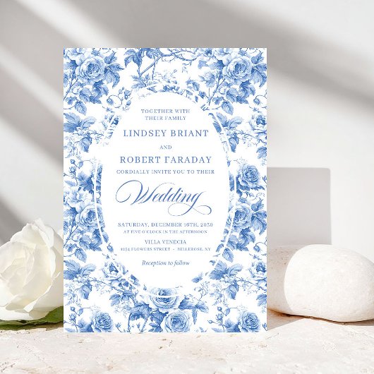 Invitation Timeless Royal Blue Toile de Jouy Wedding Invite