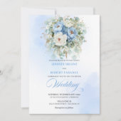 Invitation Timeless Rustic Dusty Blue Peony Gold Wedding (Devant)