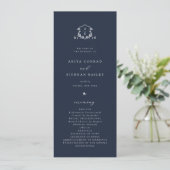 Invitation Timeless Vines Monogram Crest Navy Blue Program (Debout devant)
