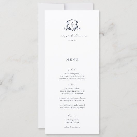 Invitation Timeless Vines Wedding Crest Menu Card (Devant)