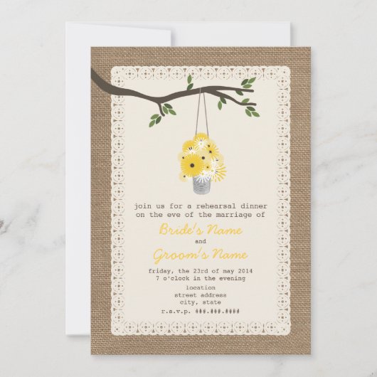 Invitation Tin De Répétition Fleur sauvage Inspiré Par Burlap (Devant)