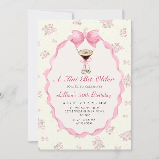 Invitation Tini Bit Ancien Chic Martini Coquette Anniversaire (Devant)