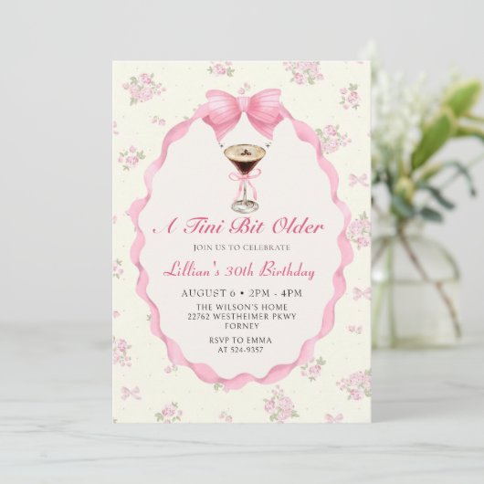 Invitation Tini Bit Ancien Chic Martini Coquette Anniversaire (Debout devant)