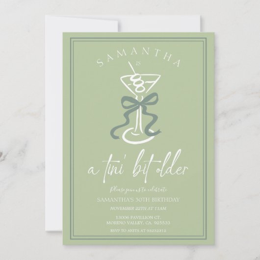 Invitation Tini Bit Ancien Cocktail Olive Dessiné À La Main (Devant)