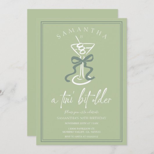 Invitation Tini Bit Ancien Cocktail Olive Dessiné À La Main (Devant / Derrière)