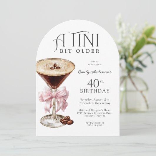 Invitation Tini Bit Ancien Espresso Martini 40e anniversaire (Debout devant)