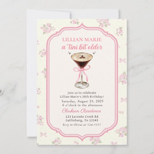 Invitation Tini Bit Ancien Espresso Martini Coquette Annivers (Devant)