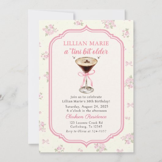 Invitation Tini Bit Ancien Espresso Martini Coquette Annivers (Devant)