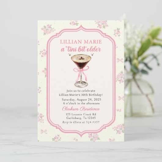 Invitation Tini Bit Ancien Espresso Martini Coquette Annivers (Debout devant)