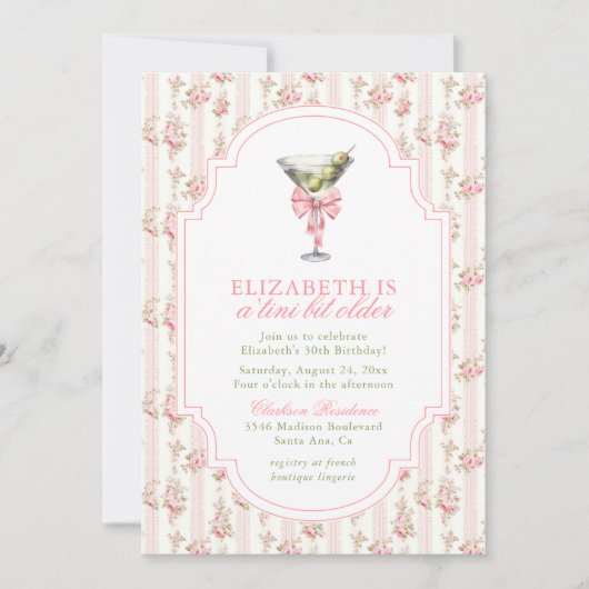 Invitation 'Tini Bit Ancien Martini Coquette Rose Anniversair (Devant)