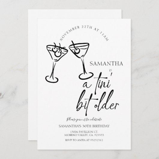 Invitation Tini Bit Ancien Martini Dessiné À La Main Adulte (Devant / Derrière)