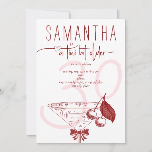 Invitation Tini Bit Ancienne Bow moderne Cherry Martini Anniv (Devant)