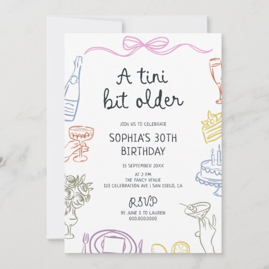 Invitation Tini Bit Ancienne Main Dessinée Fête d'Anniversair (Devant)