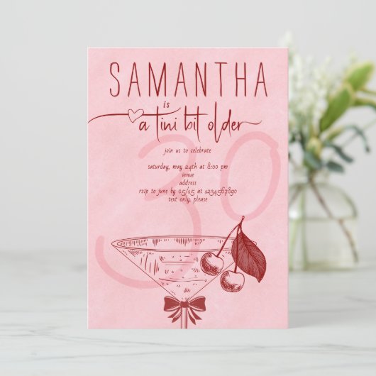 Invitation Tini Bit moderne Ancien Bow Cherry Martini Anniver (Debout devant)