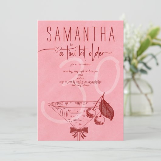 Invitation Tini Bit moderne Anniversaire Cherry Martini Bow (Debout devant)
