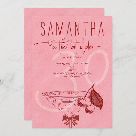 Invitation Tini Bit moderne Anniversaire Cherry Martini Bow (Devant / Derrière)