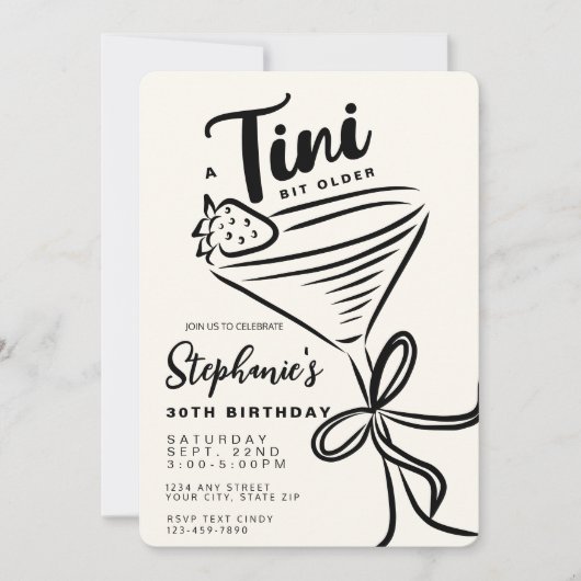Invitation Tini Bit noir et blanc tendance Plus de 30e annive (Devant)