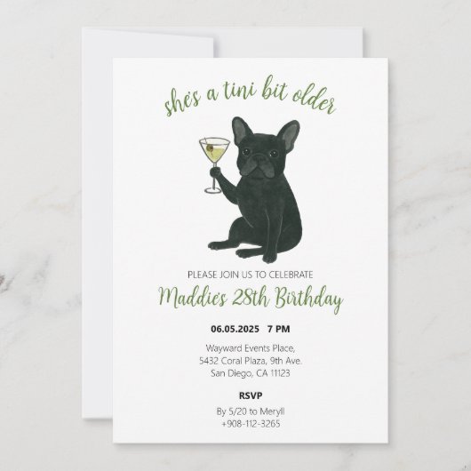 Invitation Tini Bit Older Frenchie Martini Anniversaire (Devant)