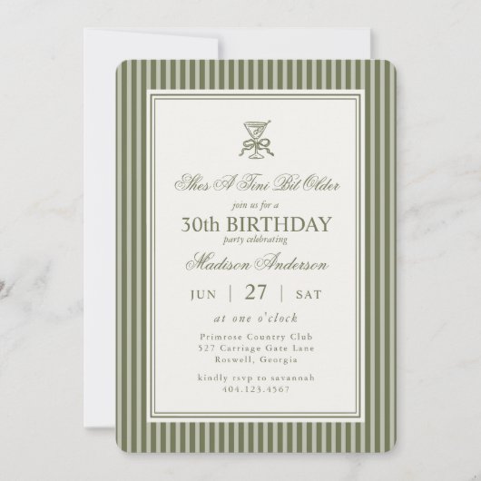 Invitation Tini Bit Older Martini Olive Stripé Anniversaire (Devant)