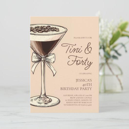 Invitation Tini et Trente Script Martini 40e fête d'anniversa (Debout devant)