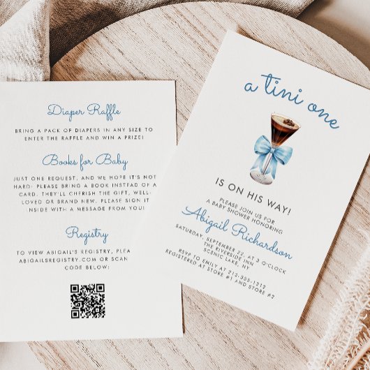 Invitation Tini One Espresso Martini QR Code Boy Baby Shower