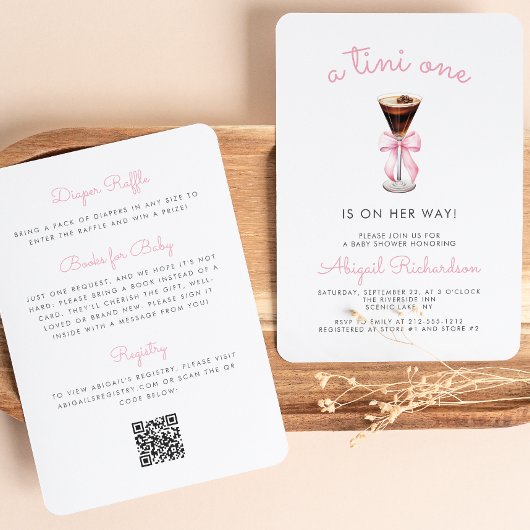 Invitation Tini One Espresso Martini QR Code Fille Baby Showe