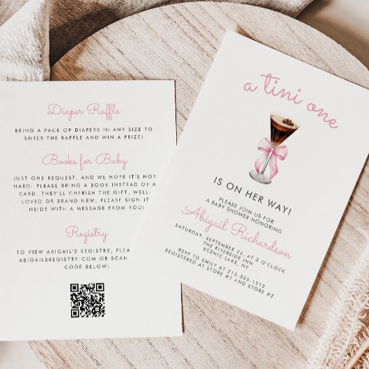Invitation Tini One Espresso Martini QR Code Girl Baby Shower