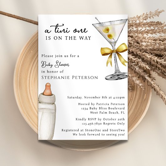 Invitation Tini One Est Sur Le Chemin Baby shower Martini Jau