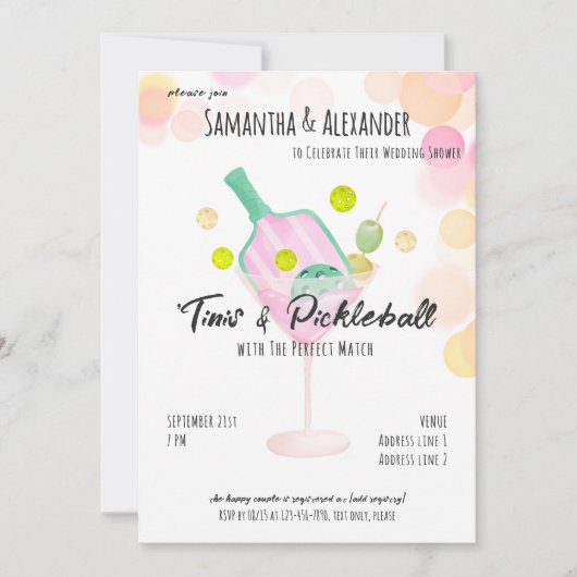 Invitation Tini Pickleball Boho Martini nuptiale Couples douc (Devant)