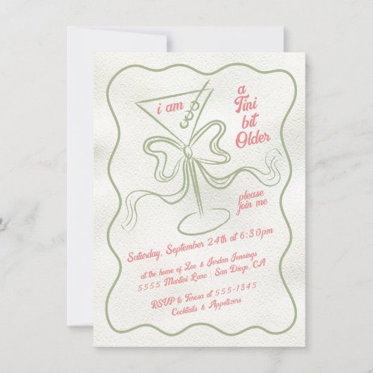 Invitation Tini un peu plus vieux Martini Bow Funky Anniversa (Devant)