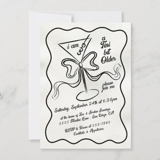 Invitation Tini un peu plus vieux Martini Bow Funky Anniversa (Devant)