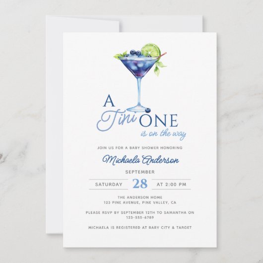 Invitation Tini Un Sur Le Chemin Aquarelle Baby shower Martin (Devant)