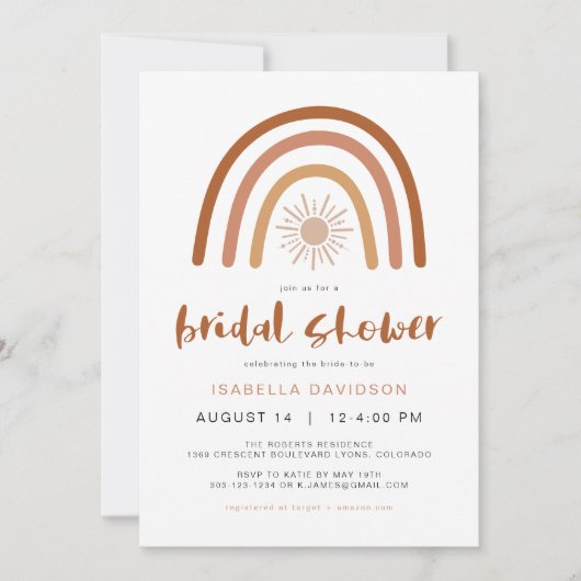 Invitation TINLEY Boho Terracotta Rainbow Sun Fête des mariée (Devant)