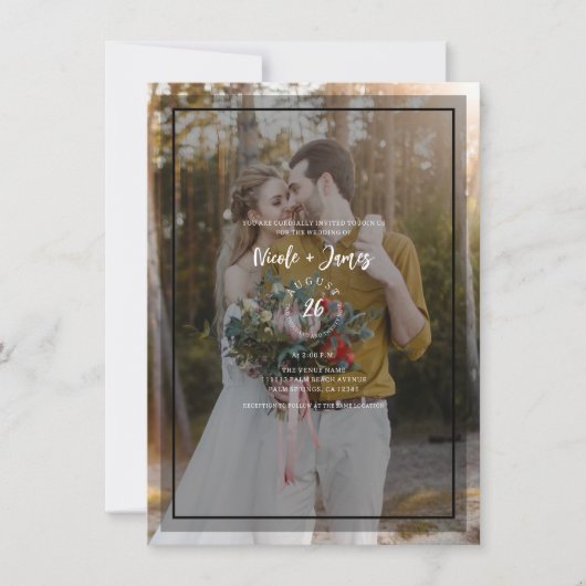 Invitation Tint de photo foncé superposition 3 Mariage minima (Devant)