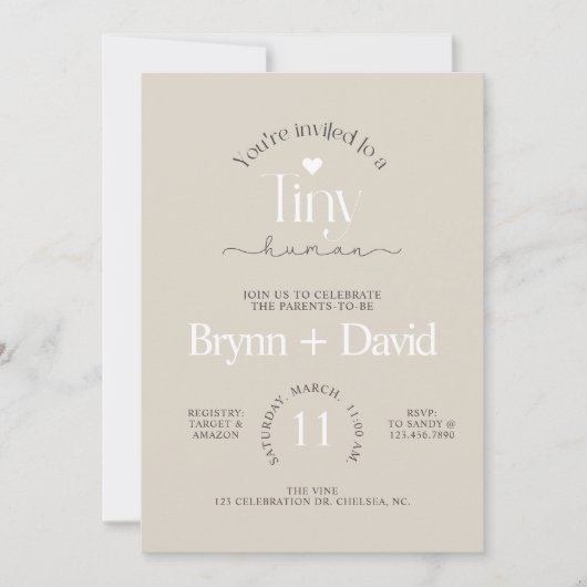 Invitation TINY Baby shower humain, Baby shower, moderne, (Devant)