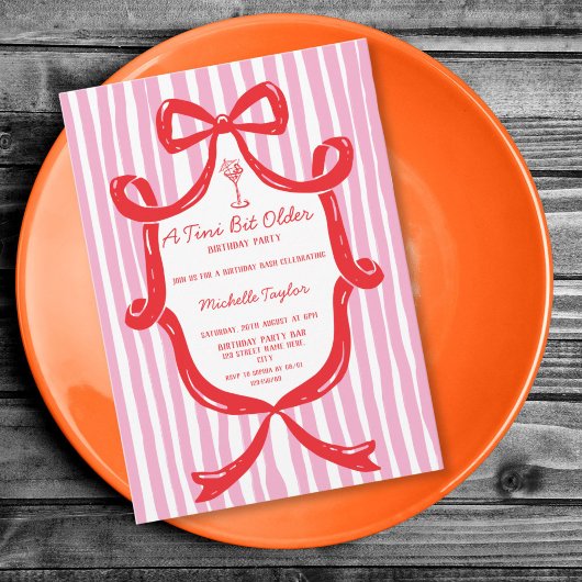 Invitation Tiny Bit Older Whimsical Martini Adult Birthday