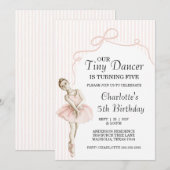 Invitation Tiny Dancer Ballerina Pink Girls Birthday (Devant / Derrière)