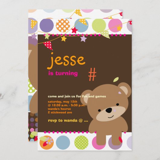 Invitation Tiny Teddy Bear (Devant / Derrière)