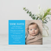 Invitation Tiny White Spots sur Blue Photo Baby Blessing (Debout devant)