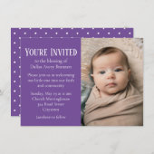 Invitation Tiny White Spots sur Purple Photo Blessing bébé (Devant / Derrière)