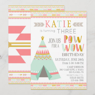 Invitation Tipi Amérindien Pow Wow Anniversaire
