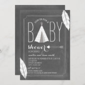 Invitation Tipi blanc + Baby shower de plumes (Devant / Derrière)