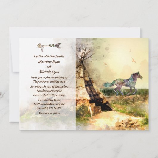Invitation Tipi et indien Pony Boho Horse Teepee Mariage (Dos)