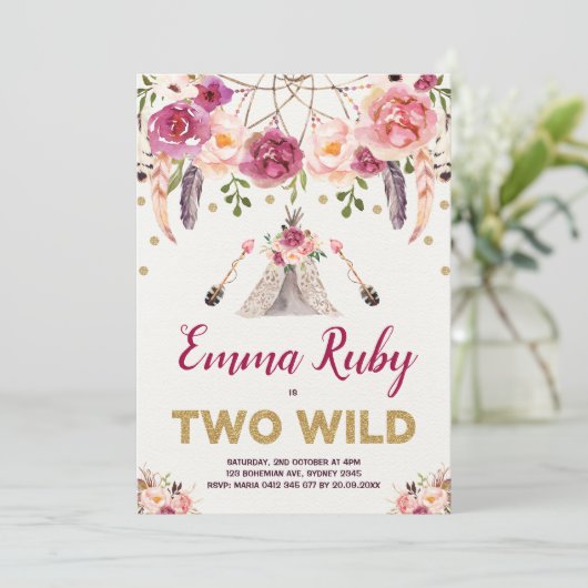 Invitation Tipi SAUVAGE de l'anniversaire de Boho (Debout devant)