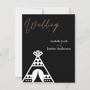 Invitation Tipi Symbole Amérindien Mariage Noir Blanc
