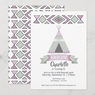Invitation Tipi Tribal Anniversaire Sauvage (rose)