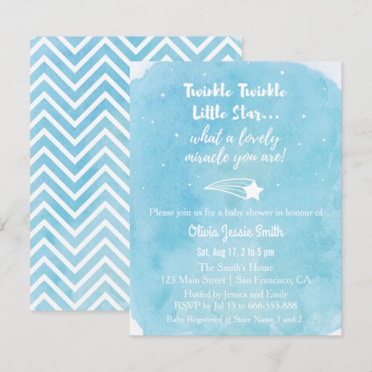 Invitation Tir Twinkle Twinkle Little Star Baby shower (Devant / Derrière)