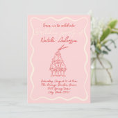 Invitation Tiré Rouge rose Vavy Frame Photo Anniversaire (Debout devant)