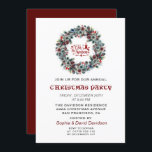 Invitation 'Tis Season Winter Wreath Christmas Party<br><div class="desc">Design unique avec une aquarelle de couronne d'hiver (baies saintes,  feuillage,  cônes et branches de pin) et une magnifique parties scintillant faux rouge "c'est la saison" typographie avec bougie et ornements.</div>